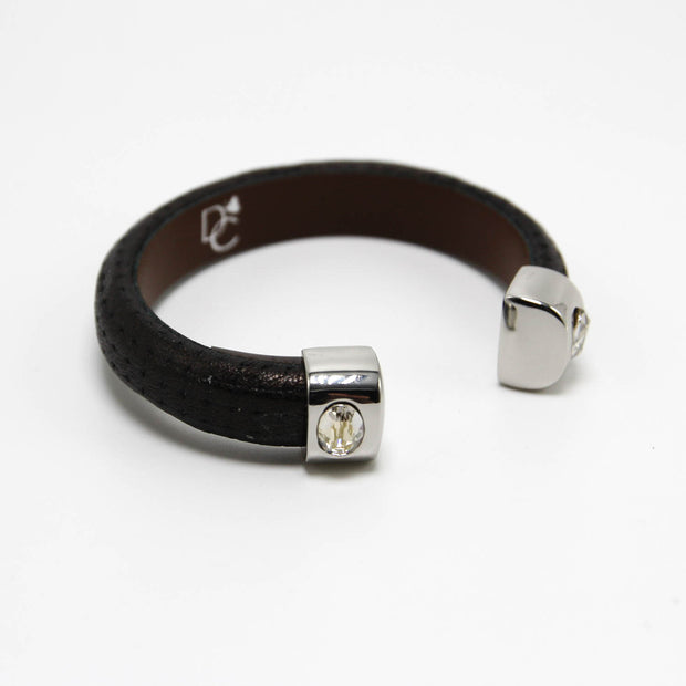 Leather Cuff Bracelet with Stones - Black