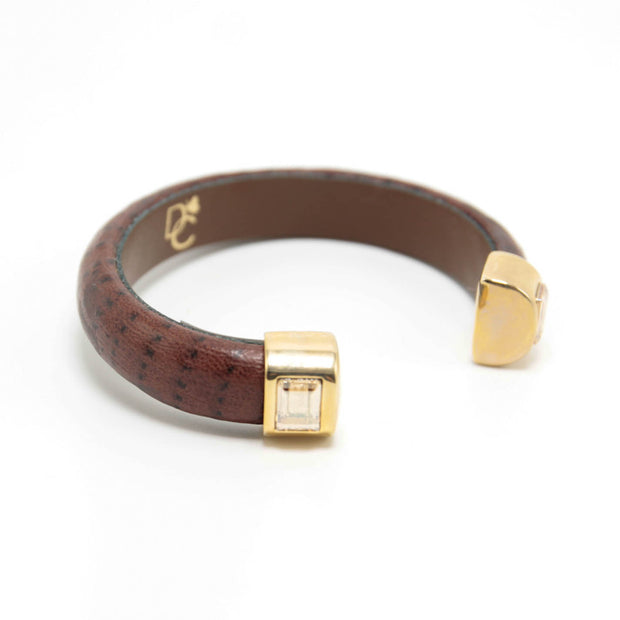 Leather Cuff Bracelet with Stones - Dark Brown