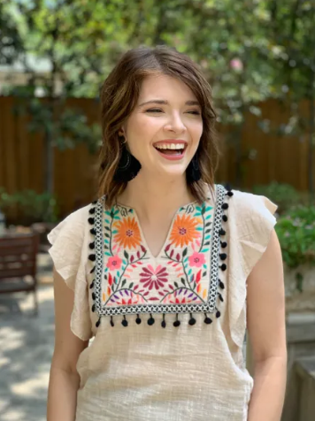 SHELLY EMBROIDERED BIB TOP